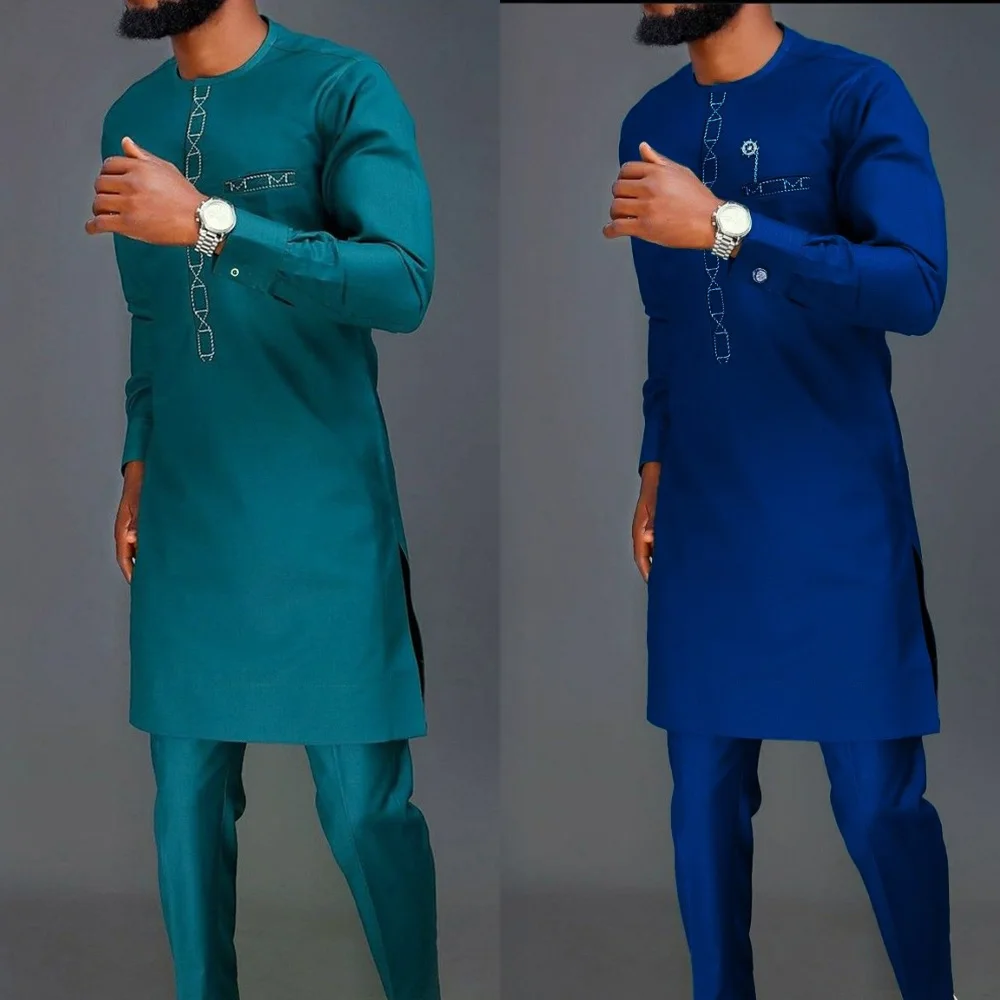 

New Men's Designer Clother Luxury Brand Clothing For Male African Traditional Outfit Dashiki 2Pc Elegant Men Suits Full Pant Set