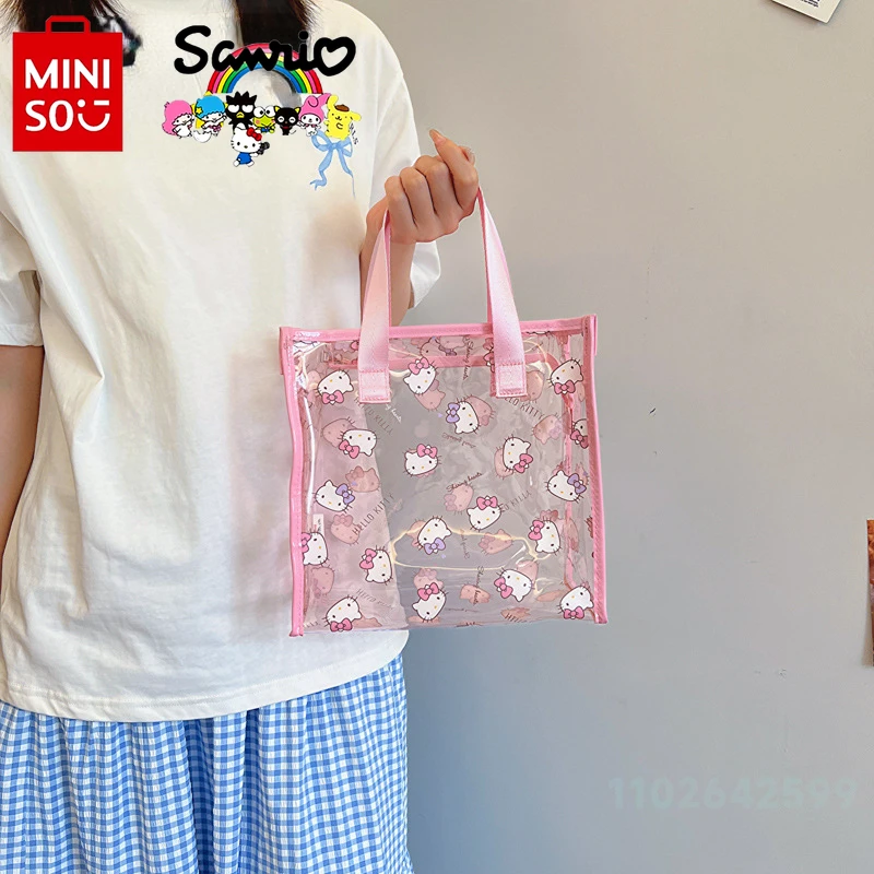 Sanrio 2024 New Transparent Handbag Fashionable High Quality Women's Jelly Handbag Cartoon Cute Portable Storage Zipper Bag