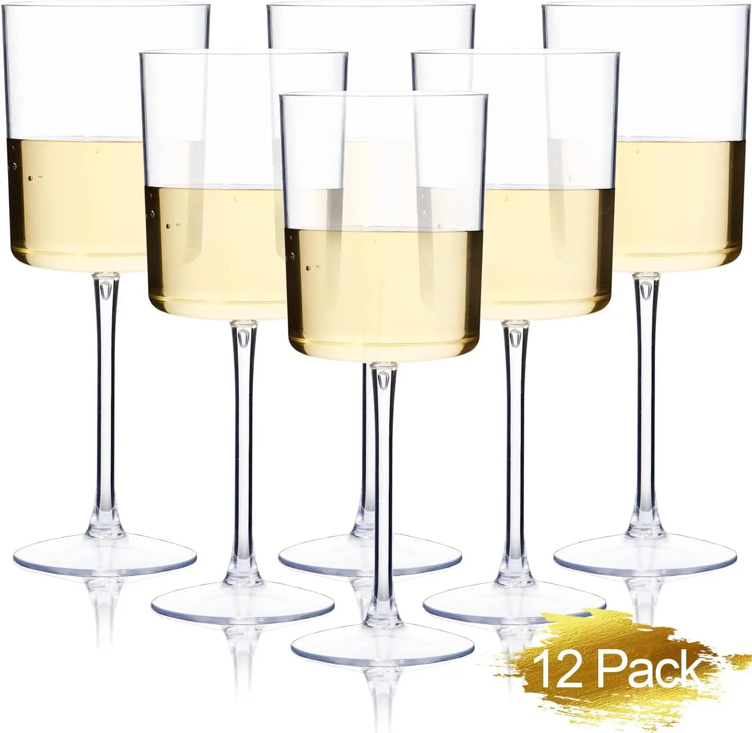 

12 Pack Clear Plastic Wine Glasses - 10 Oz Disposable Wine Glasses with Stem for Parties & Weddings & Poolside & Outdoor