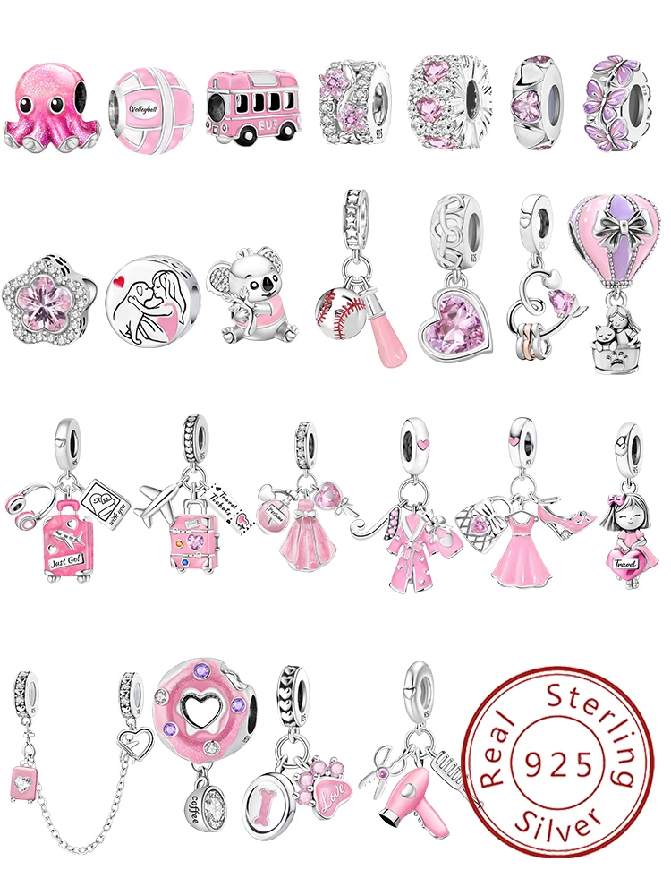 925 Sterling Silver Love Heart Girl Ball Pink Series Charm Beads Fit Diy Bracelet Bangle Making Gift Of High Quality Jewelry