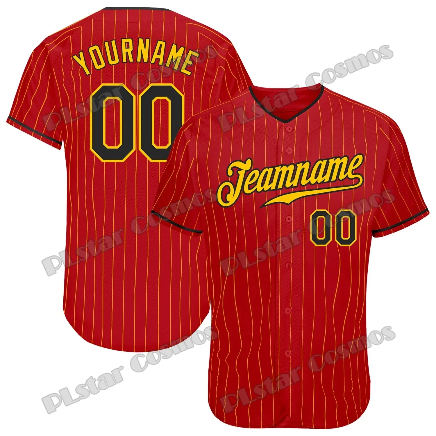 Custom Name Red Black Pinstripe Black-Gold 3D Printed Men's Baseball Jersey Hip Hop Streetwear Unisex Baseball Shirt KS-63