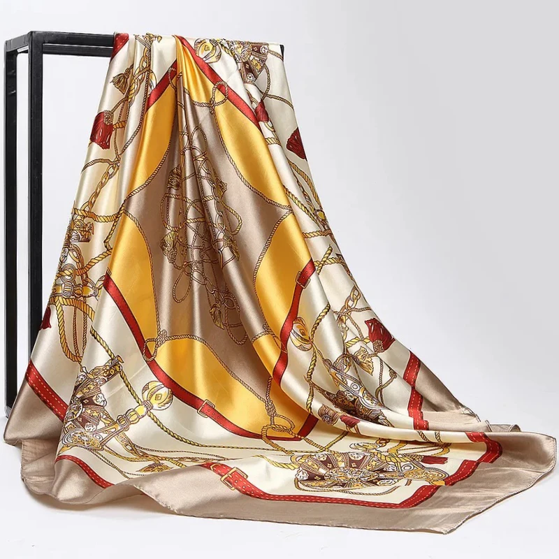 Foulard Carré Imprimé de Luxe Quatre Saisons, Châles de Protection Solaire de Plage, Nouveau Style Populaire, Écharpes de Voyage à la Mode, 90x90cm,