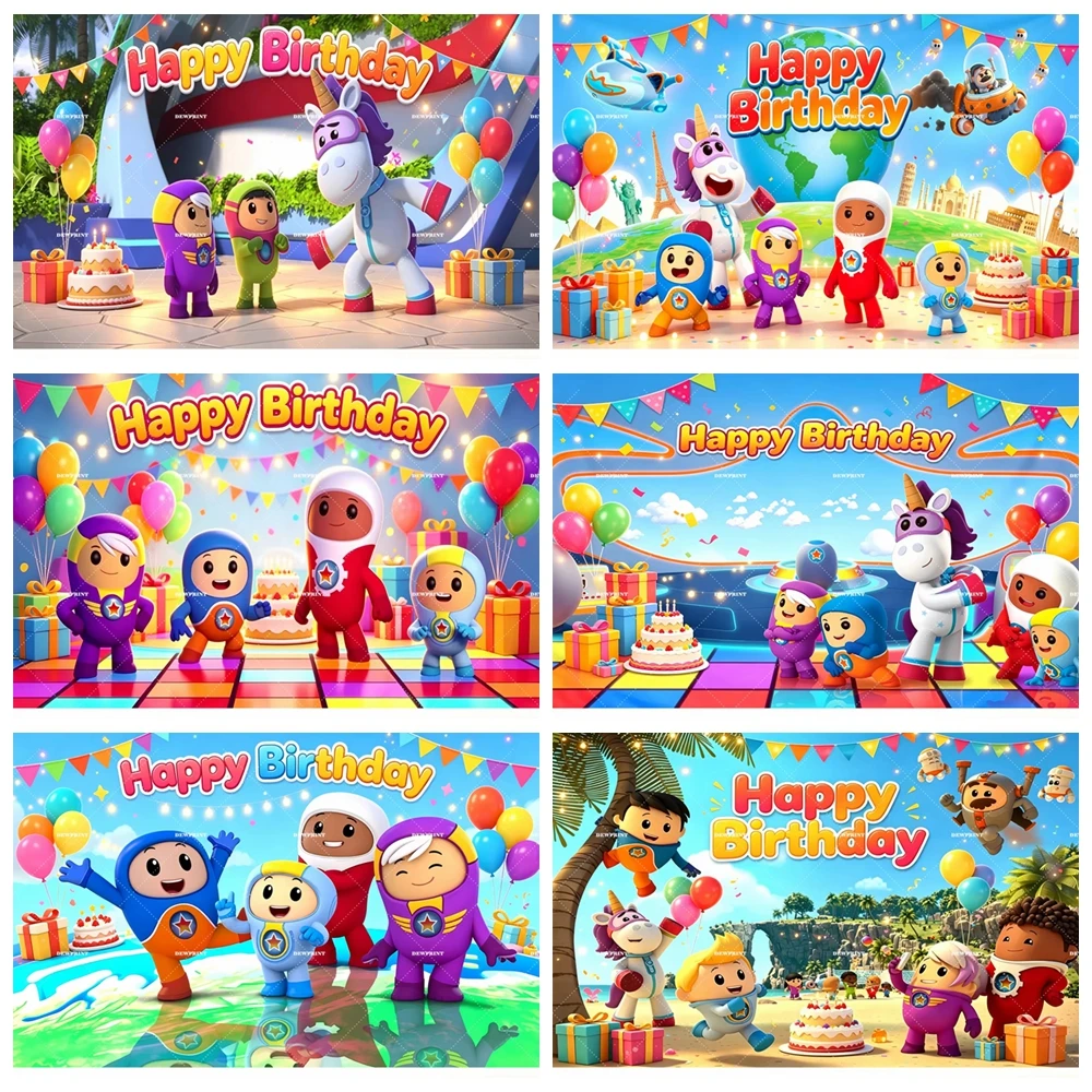 Colorful Pilot Birthday Party Backdrop Background Cartoon Star Badge Balloon Cake Gift Banner Kids Toddlers Boys Girls Banner