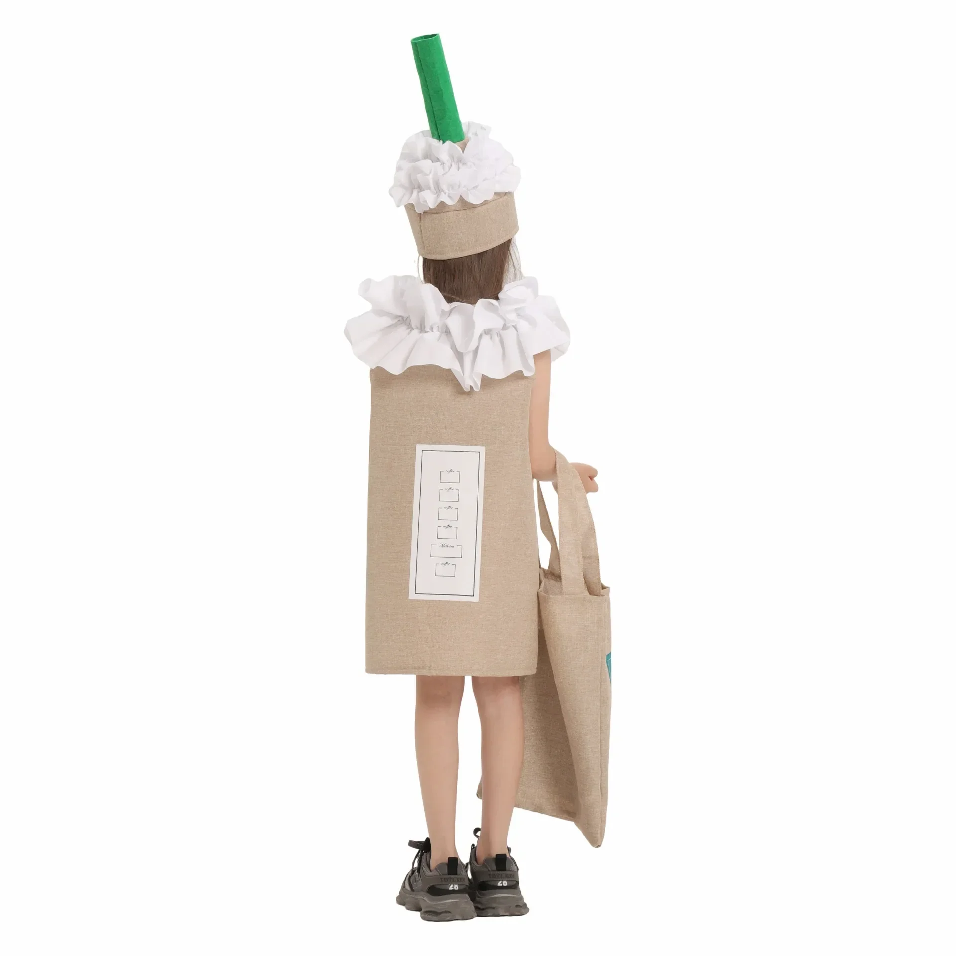أزياء الهالوين لعام 2025 de nourriture pour enfants، Tenues pour enfants، boissons de coco vert، Thi au lait، scène، vêtements de