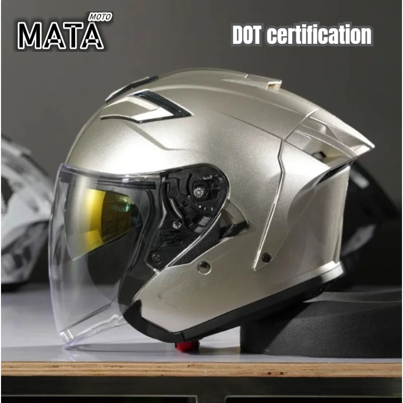 Motorcycle Helmets Men Women Half Helmets Retro Cruise Dual Lens Scooter Three Quarters Helmet Riding Casco Moto All Seasons