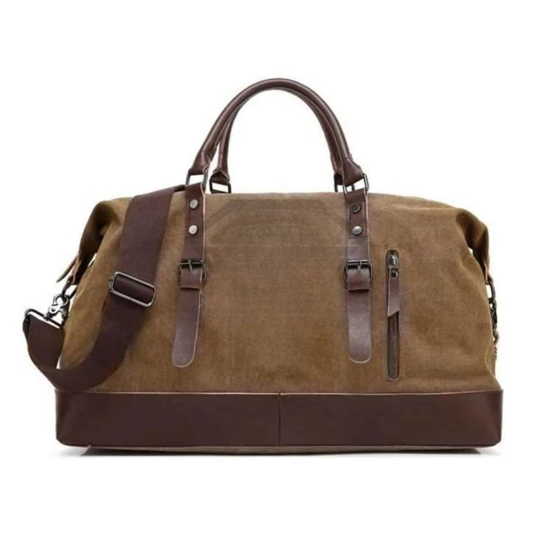 Vintage Canvas Travel Duffel Bag Men's Leather Weekend Carry Overnight Luggage Large Capacity Waterproof Sports Gym Duffel Bag