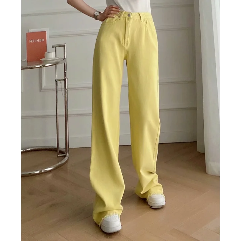 Women Pants  Fashion Summer Pink Sweet Denim Jeans Trousers Classic Pop New High Waist Lady Wide Leg Pant Female Streetwear