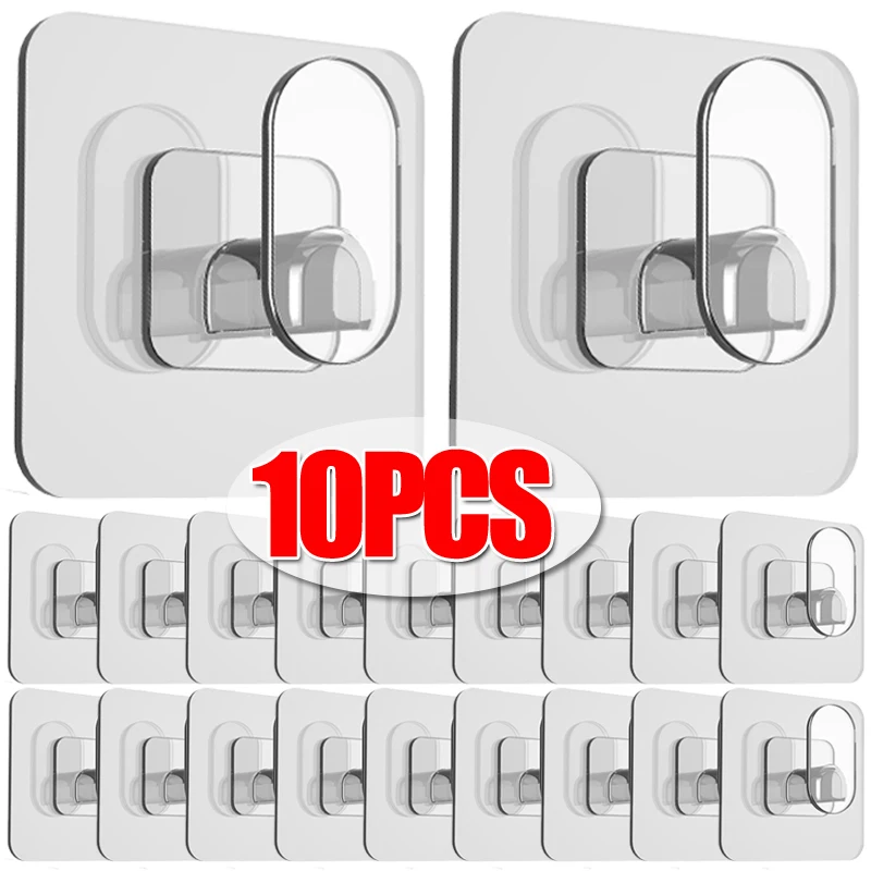 10/1PCS Clothes Hooks Key Storage Hanger Wall Door Rack Transparent Strong Self Adhesive for Kitchen Bathroom Organizers Gadget