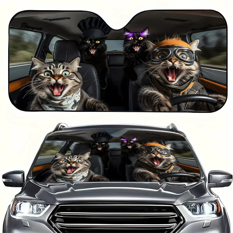 1pc Foldable Car Sunshade For Cats, Keeps Car Interior Cool, Vacuum Cup Installation, Practical For Commuting, Long Distance Dri