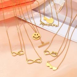 Stainless Steel Necklaces Sweet Three Hearts MOM Smiles Pendant Collar Chain Necklace For Women Jewelry Mother's Day Gifts New