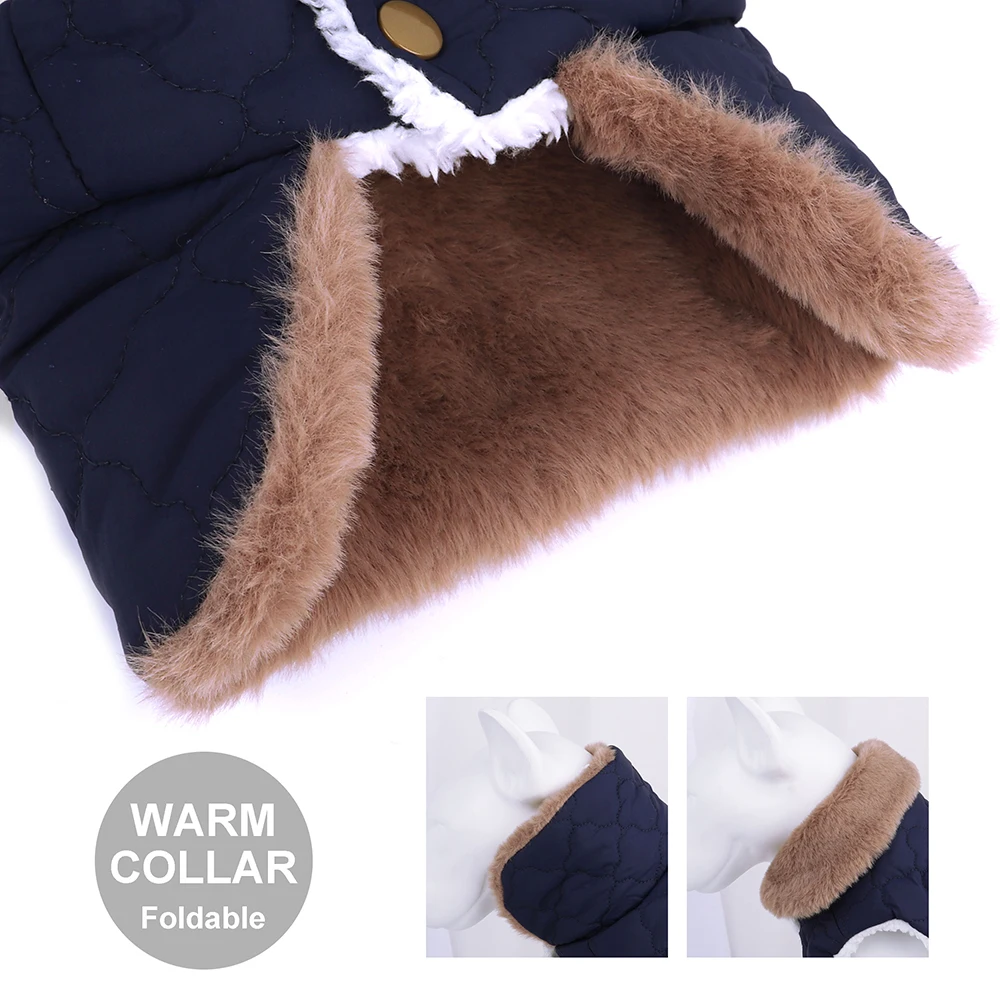 Chaqueta impermeable de invierno para mascotas, ropa supercálida para perros pequeños con cuello de piel, trajes de algodón para mascotas, chaleco