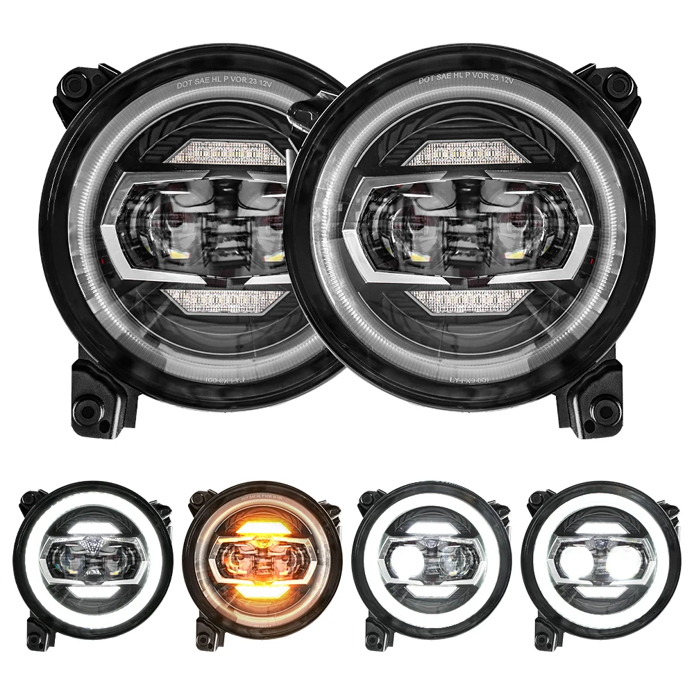 9 Inch Round Led Headlight with Halo Ring Hi/Lo Beam, DRL for Jeep Wrangler JL 2018-2025 LANTSUN JL1314