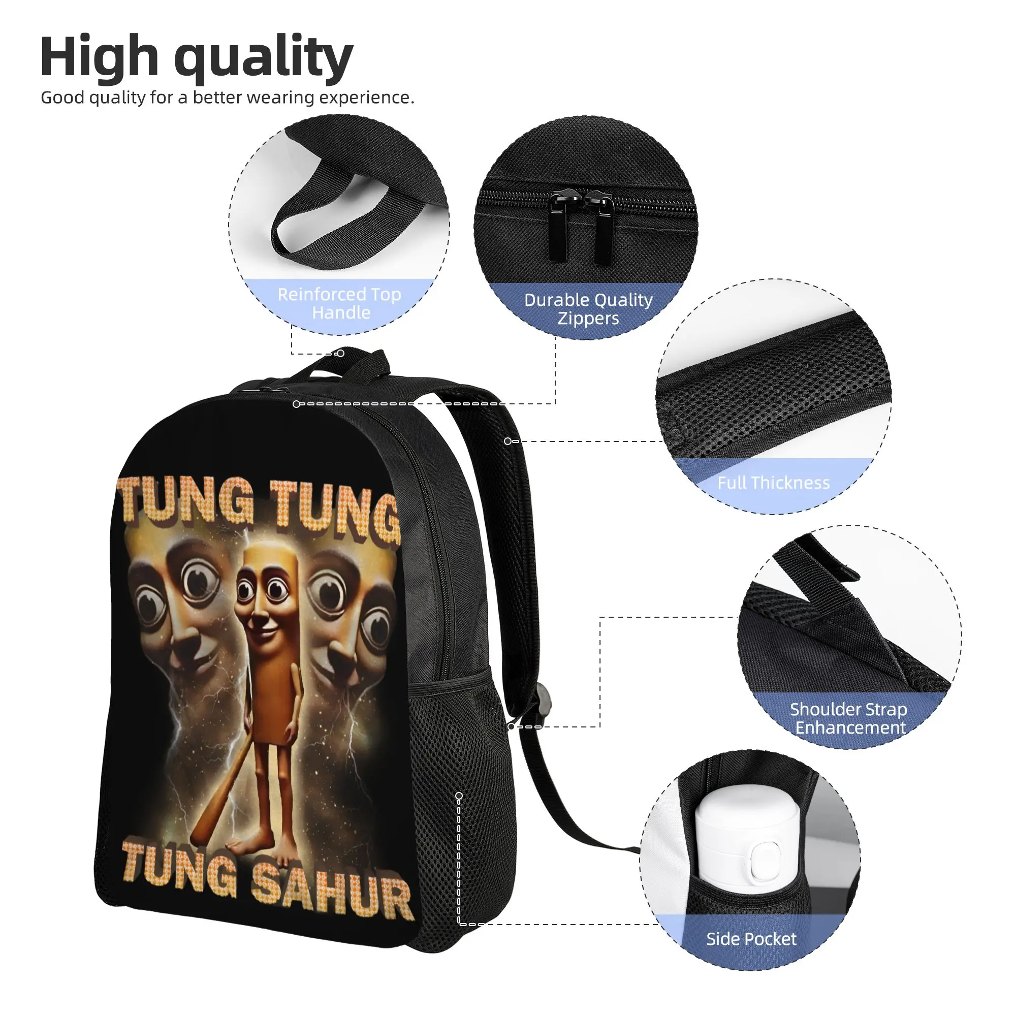 Mochila Tung Tung Tung Sahur para hombre y mujer, mochila informal para escuela secundaria, bolsas de lona para la universidad con diseño de meme italiano, regalo