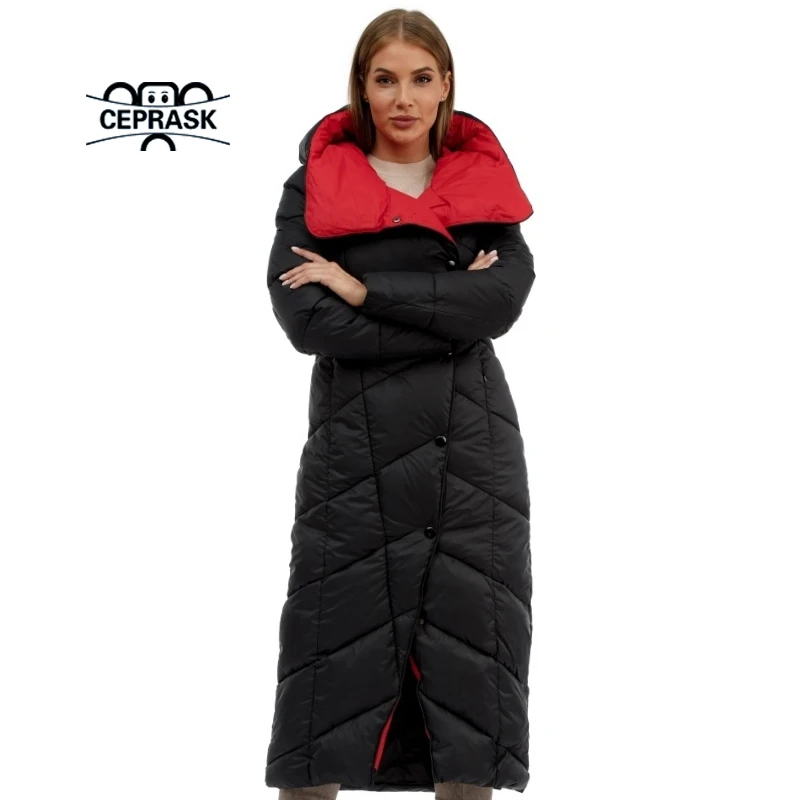 CPRASK 2023 Winter Down Jacket Women X-Long Fashion Warm Female Padded Quilted Coat Thick Cotton Overcoat Quality Winter Parkas