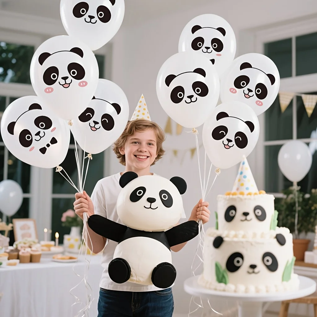 28pcs Cute Panda Latex Balloons White Printed Panda Balloons Animal Theme Birthday Party Decor Balloons Panda Themed Party Decor