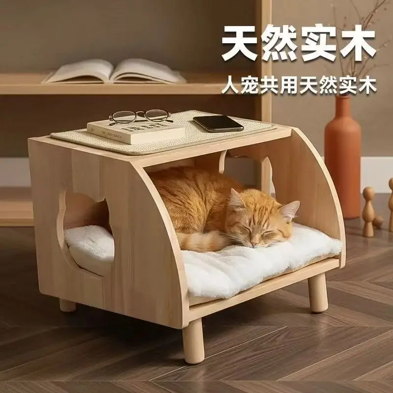 Cat House Mat Pet Bed Cat Bed House Nest Mat Cattery Wood Dog House Suitable for All Seasons Sisal Cat Scratching Post