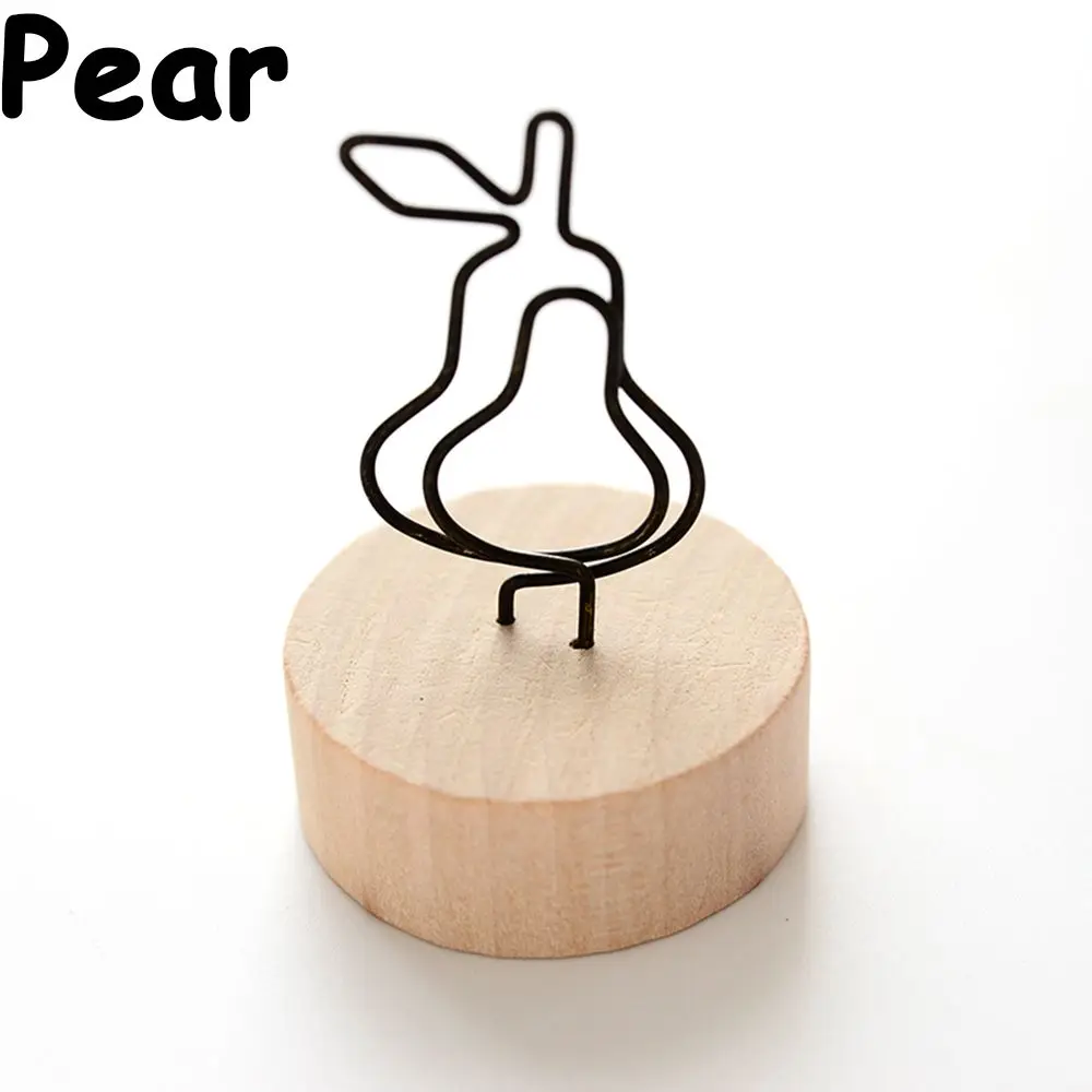 1 PC Gift Desktop Ornament Memo Card Picture Clip Photo Frame Round Wooden Holder Message Left Supporter