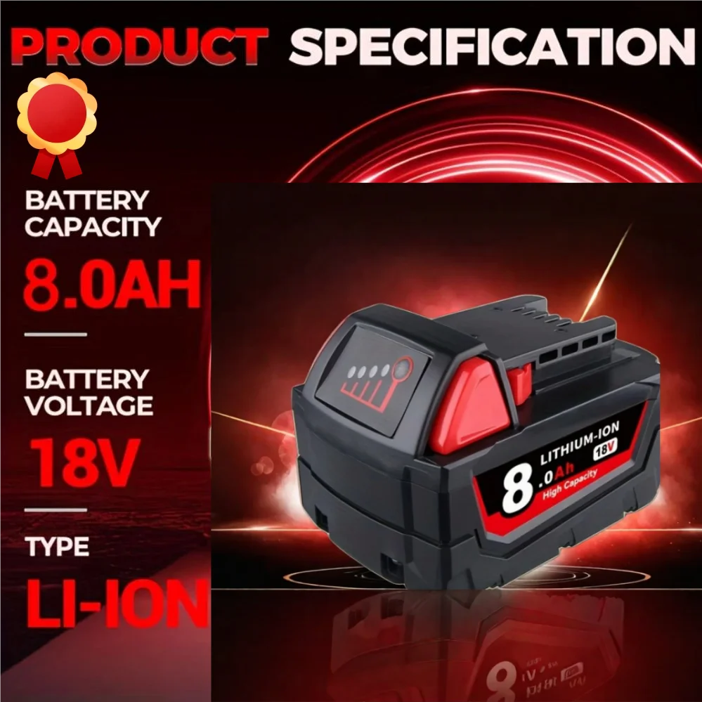 

【 M18 18V 8000mAh 18650 Li Battery】 100% Compatible with 48-11-1860/1850/1840 - 12-Month Warranty】18650