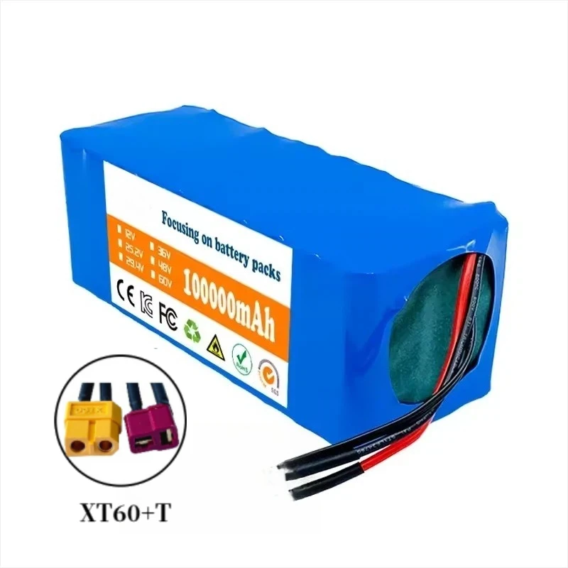 With XT60+T Plug BMS+ 2A Charger 18650 10S4P 36V 100Ah Lithium Battery for Electric Tricycles Bicycles Bicycles Large-capacity