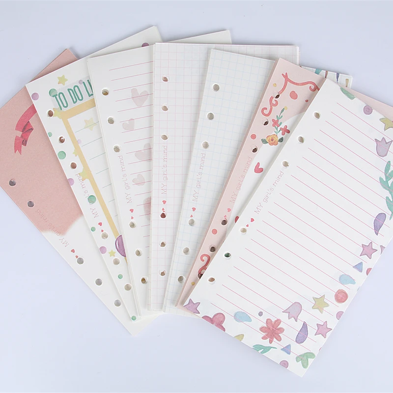 2024 Girly Cute School Notebook Filler Paper Set A6 Kawaii Diary Refill For Filofax Dokibook Agenda Organizer 100 Sheets