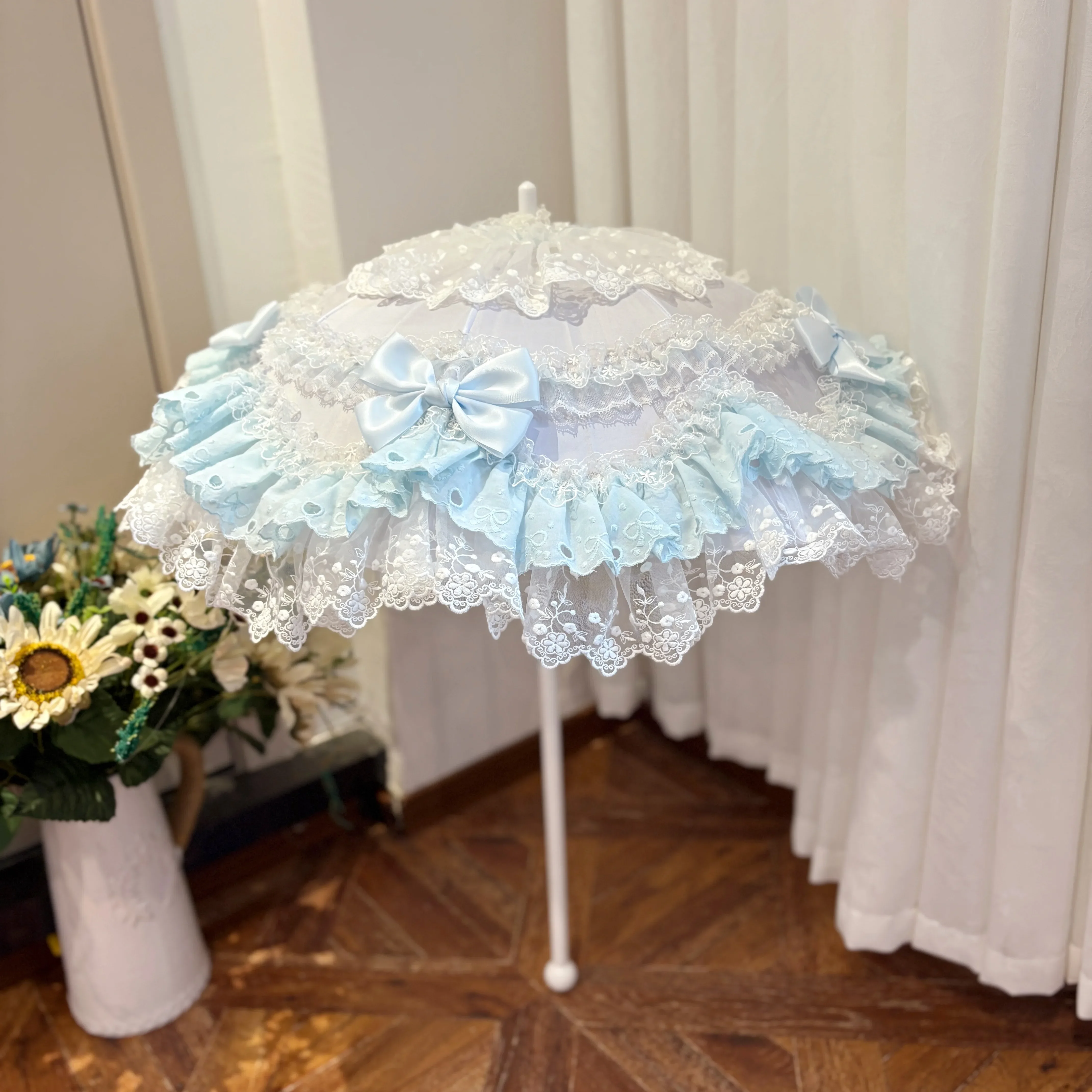 Original Design Lolita Pink Blue White Lo Umbrella Soft Cute Girl Heart Sweet Umbrella Tea Party Photography Props in Stock