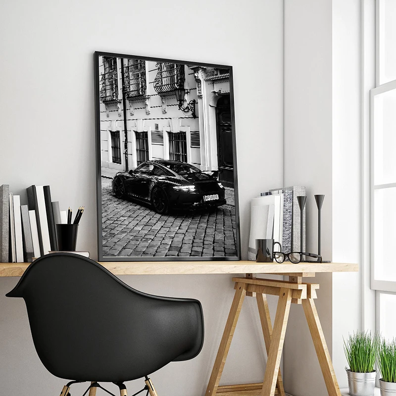 Modern Cool Black and White Luxury Car with Sexy Woman Photography Posters Prints Canvas Painting Wall Pictures Home Room Decor
