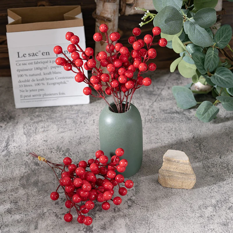 10Pcs Christmas Artificial Red Berry Bouquet Decoration Fake Flower for Home Decor Xmas Tree Navidad New Year 2024 Ornaments