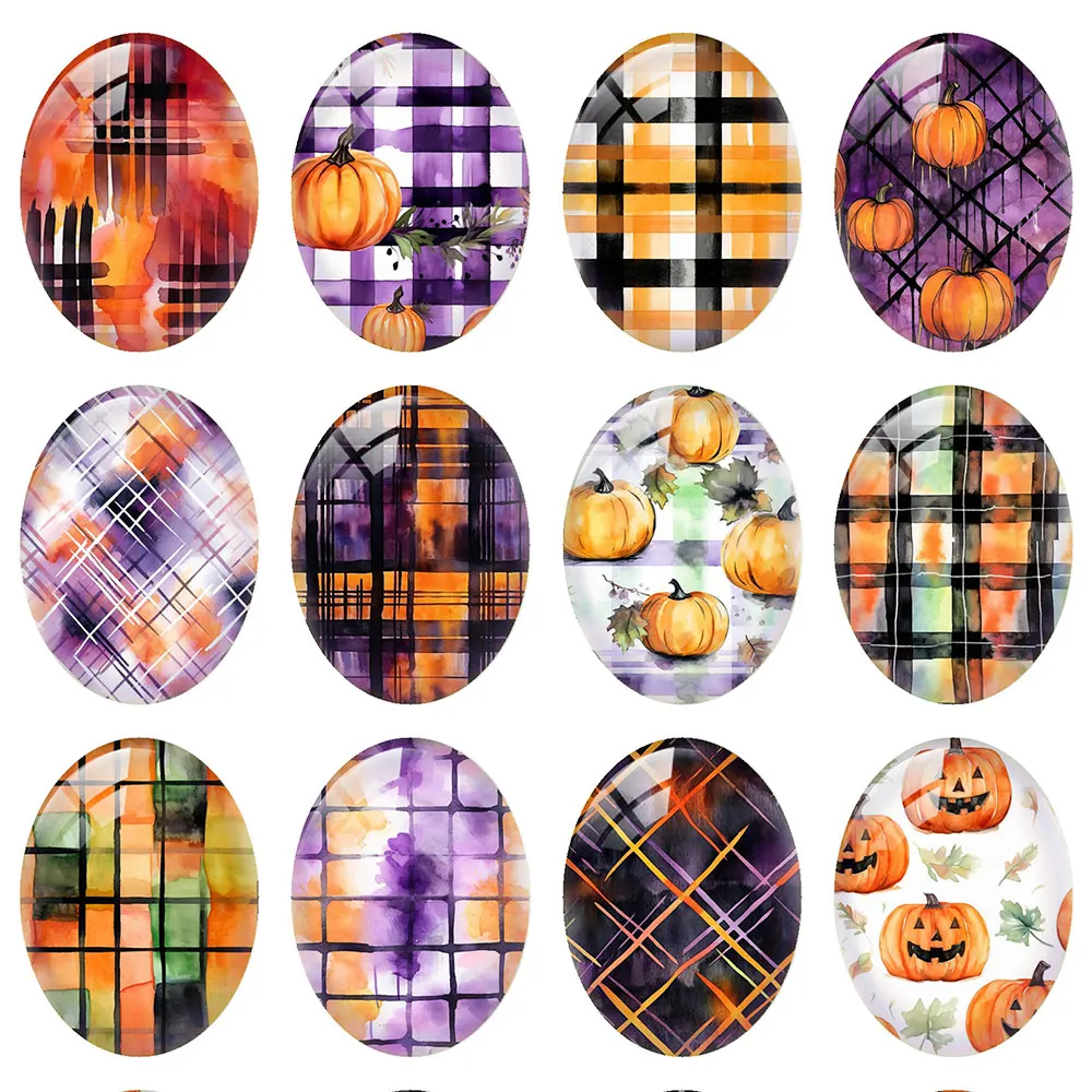 

10pcs/lot Halloween Orange Purple Pumpkin Oval Photo Glass Cabochon Flatback Charms Demo Cameo For Diy Jewelry Making Findings