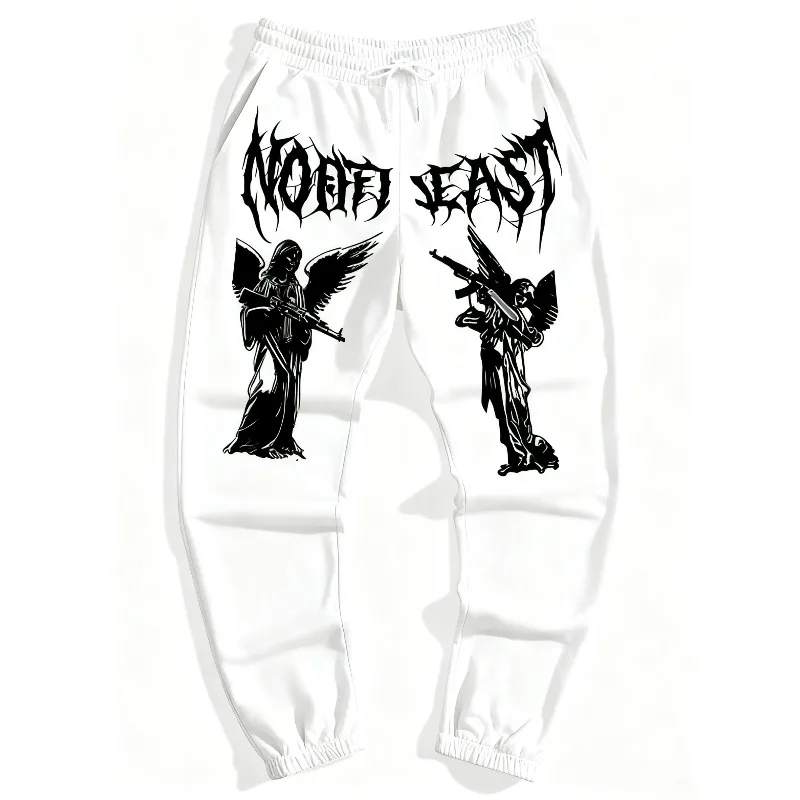 شمال شرق الملاك المطبوعة Sweatpants القوطية الشارع موضة الشرير الهيب هوب ركض المعادن الثقيلة حجم كبير سراويل تقليدية فضفاضة #1