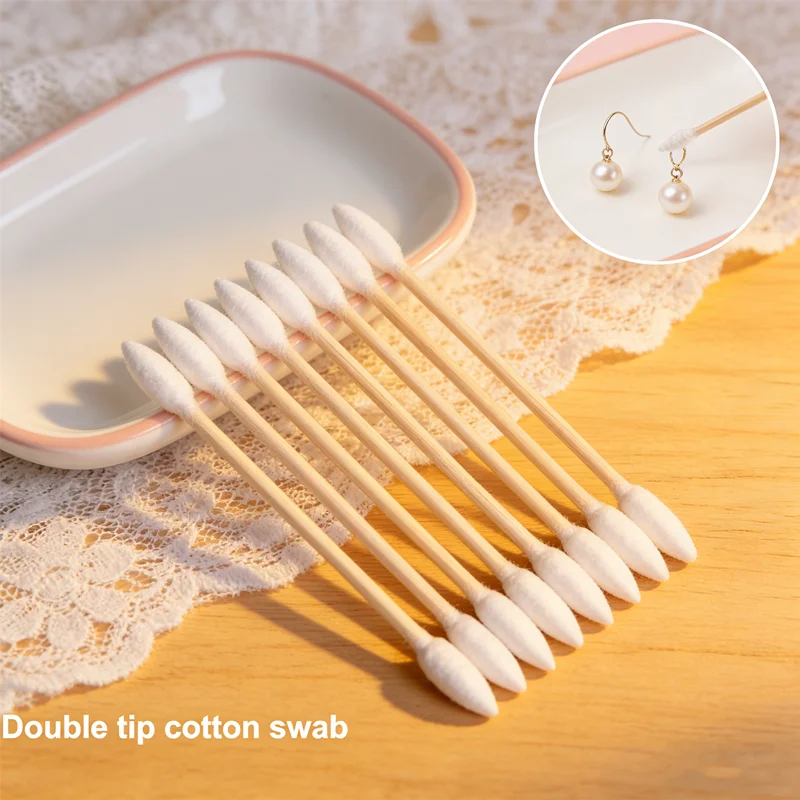 Versatile Fine-Point Cotton Swabs Bulk 100/300/500Pcs Bamboo Double-Tipped Sticks for Precise Tasks in Makeup Craft Electronics