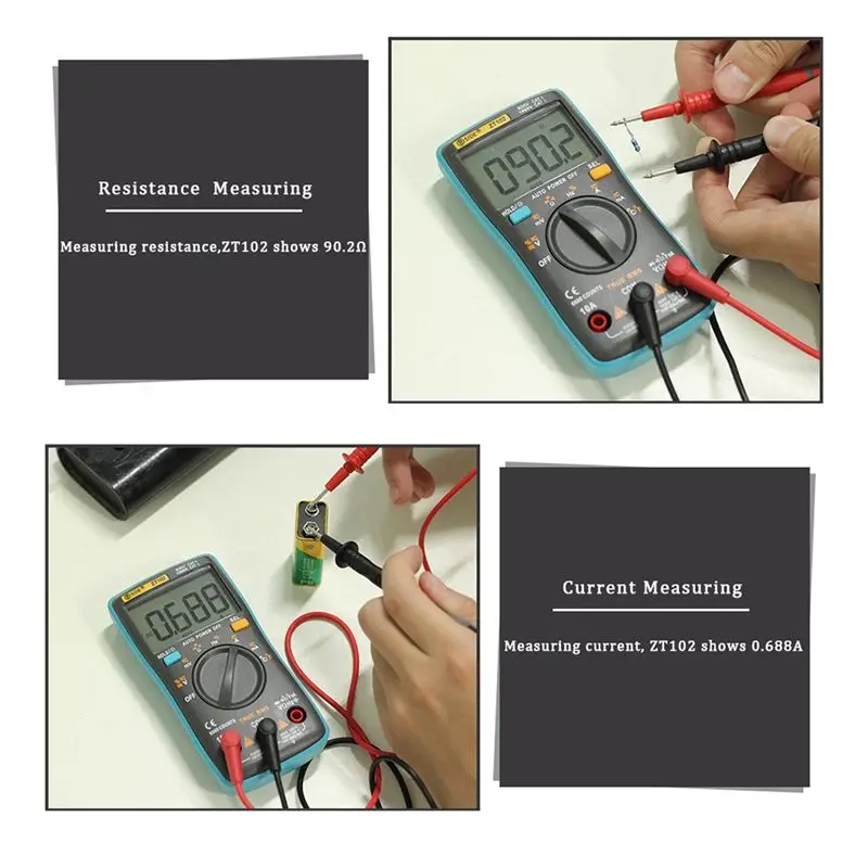 A008  ZT102 Multimeter Digital Multimeter 6000 Counts Voltage Current Tester Voltmeter Ammeter Frequency Meter