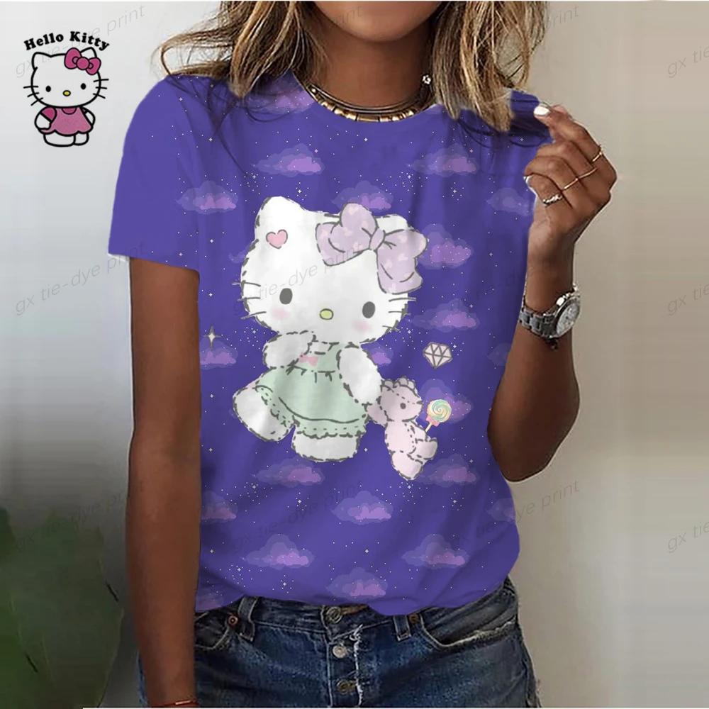 Cartoon Fashion Lovely Hello Kitty 3D Print Women Ladies Girls T-Shirt Cartoon Harajuku O Neck Short Sleeve Unisex Summer Tops