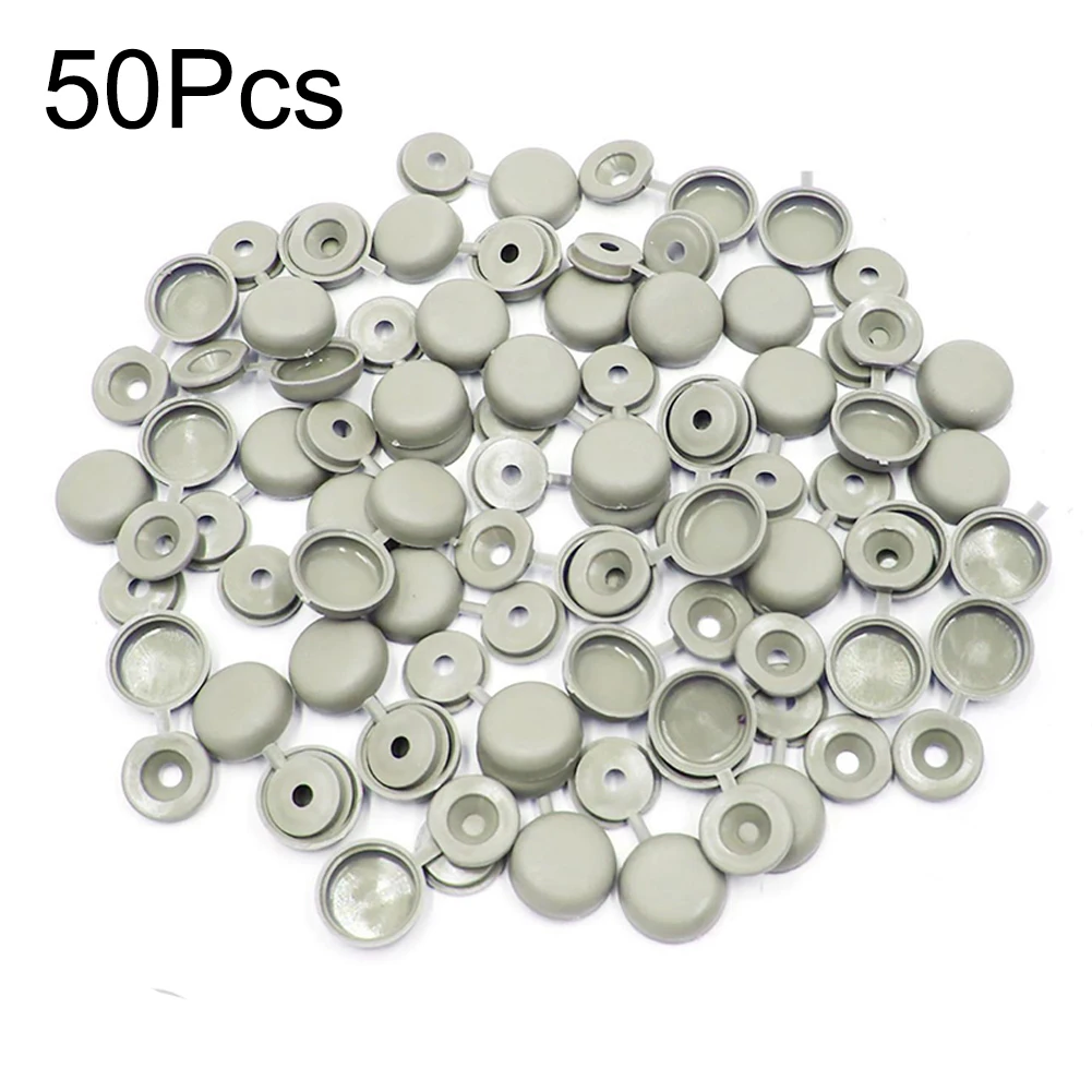 50pcs Gray Plastic Car Hinged Screw Cover Car Decoration 4mm Rivets Fastener Clips Screw Folding Lid Cover Interior Accessories