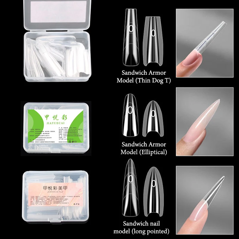 Sandwich Dual Nail Forms 60pcs 15Size Quick Extensions-Dual Forms T-shaped Ellipse Manicure Forms Top Mold Bottom Mold 3D