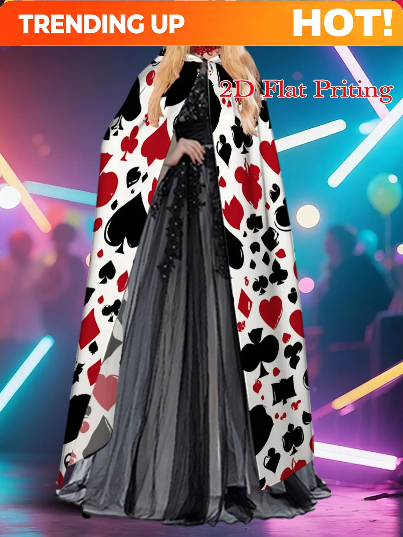 Customization 1pc 1pcs Retro Full-Body Playing Card Robe Hooded Costume Cloak With Card Suit Symbols (Hearts, Spades, Clubs, Dia