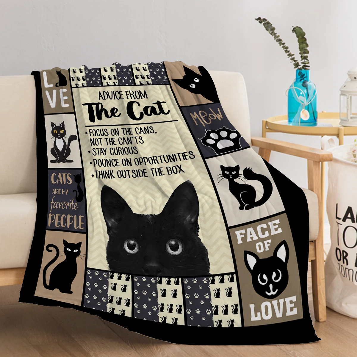 Black Cat Throw Blanket, Cat Flannel Fleece Blanket for Bed Cat Fleece Throw Blanket for Women Men and Kids Gifts