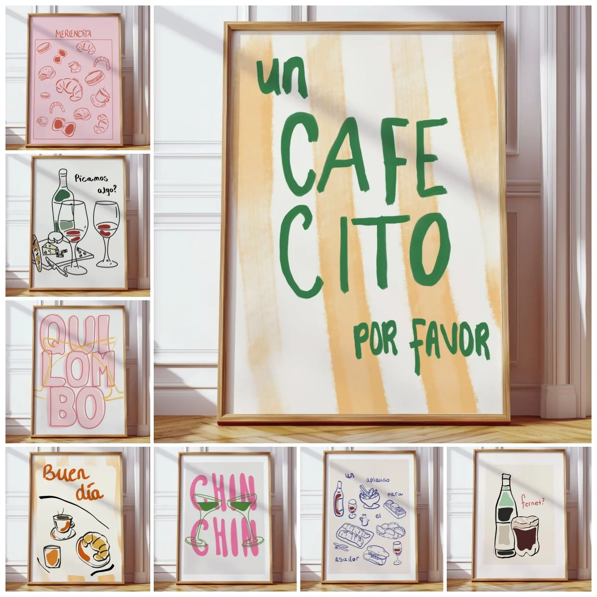 Trendige Küchen-Café-Latte-Espresso-Kaffee-Poster und -Drucke, Wandkunst, Leinwandbilder für Kaffeebars, Heimdekoration, ohne Rahmen