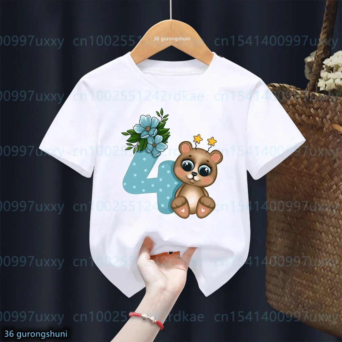 Cute kids tshirt 1-9 Birthday Bear Digital Printing Personalized Name for Childrens Birthday Party Clothing Kawaii Girls t-shirt