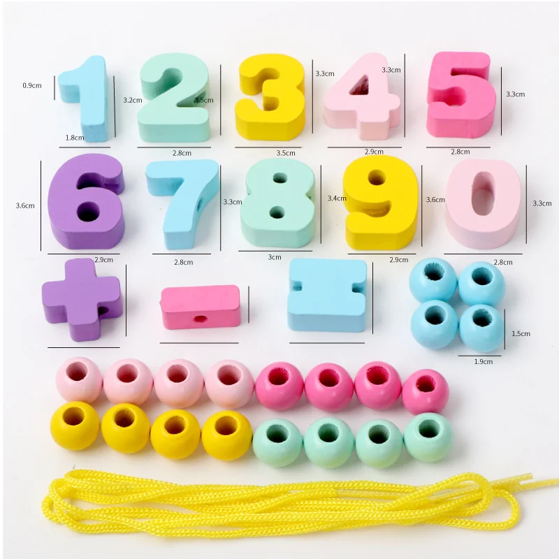 Digital de madeira beading bloco amarração frisado brinquedos para crianças montessori cognição contagem matemática aprendizagem brinquedos educativos presente