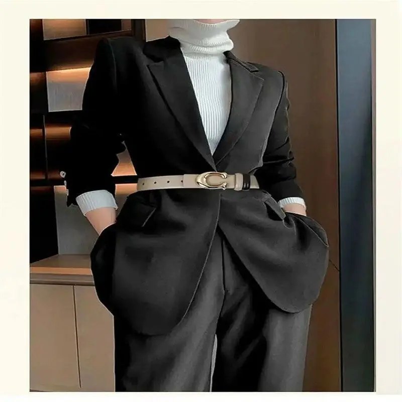 2025 Women's Leather Belt – 2.3cm Wide, Korean Style C Buckle, Slim Waist Belt for Skirt & Jeans, Minimalist Ins Fashion, Revers