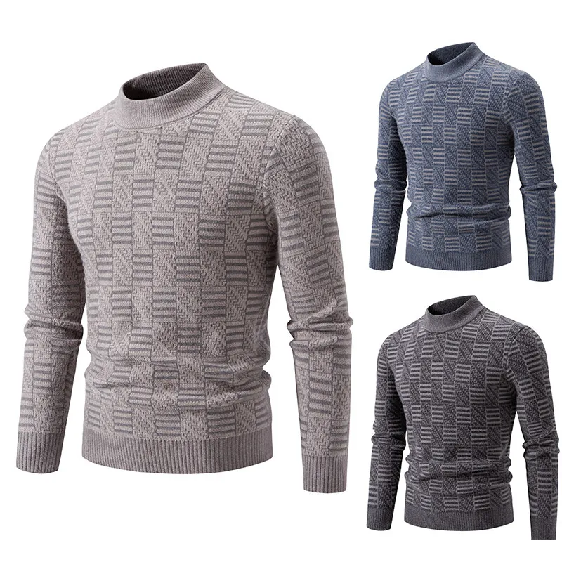 

Men's Knitted Sweater Large Size 282P37 Casual Sle Long Sve f High Collar Warm And Elastic Knitwear for Autumn