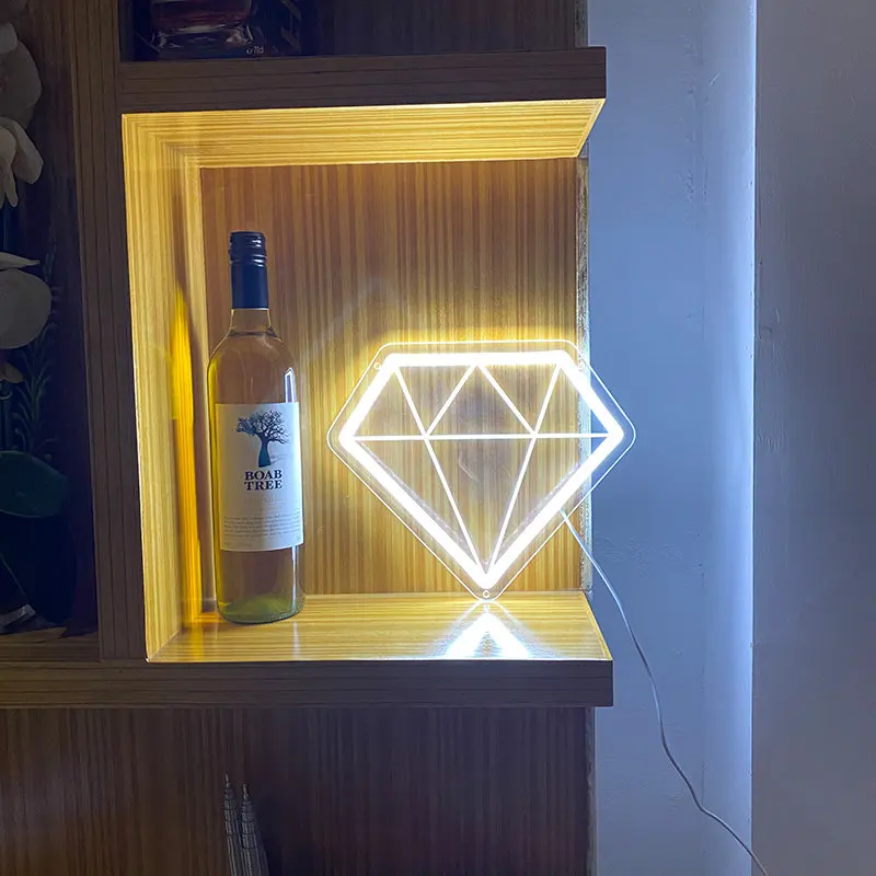 Imagem -05 - Diamond Neon Sign com Luz Led Wall Decor Wedding Decor Quarto Casa Loja Bar Festa Clube Sala de Jogos Personalized Girl Gift Usb