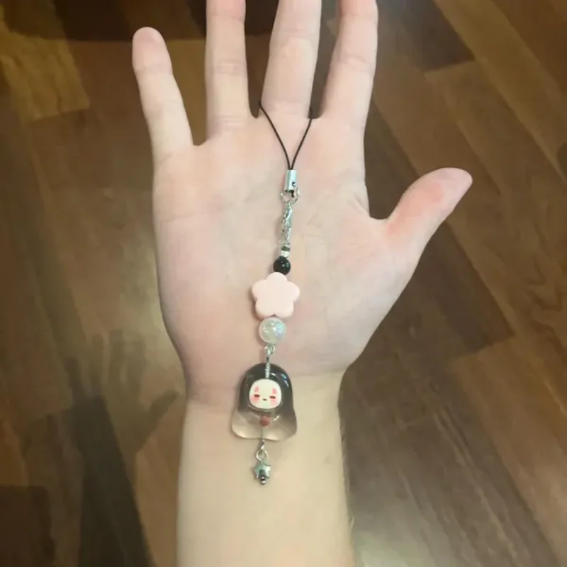 Pesona Ponsel Kaonashi Tanpa Wajah Kawaii, Pesona Ponsel Anime, Pesona Ponsel Terinspirasi Studio Ghibli, Pesona Resin, Bintang Perak Bunga Merah Muda