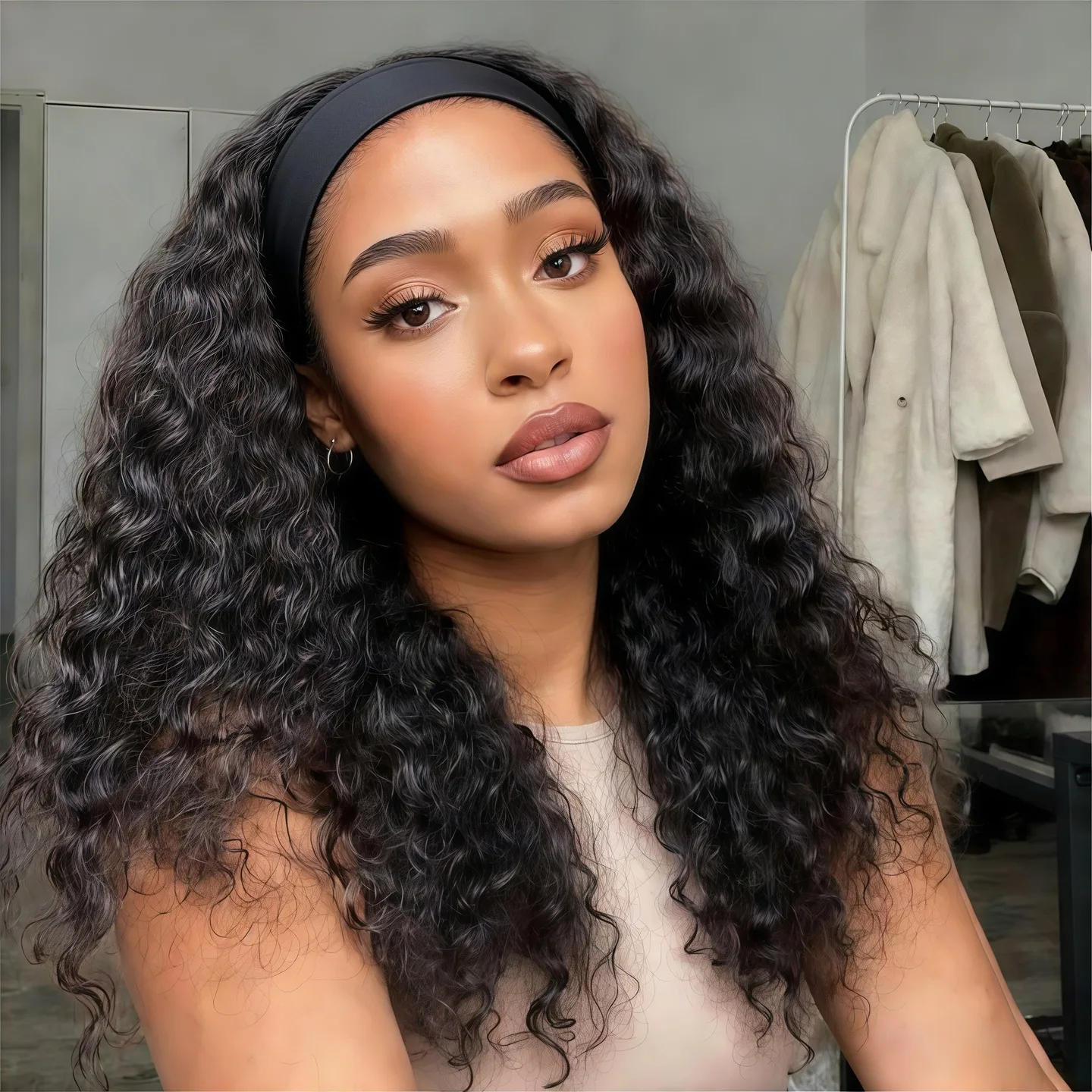 

Headband Wig Human Hair Kinky Cury Wig Deep Wave Wig Straight Body Wave Human Hair Wigs Brazilian No Glue Wig 180% Fall Machine Wig 100% Remy Human Hair