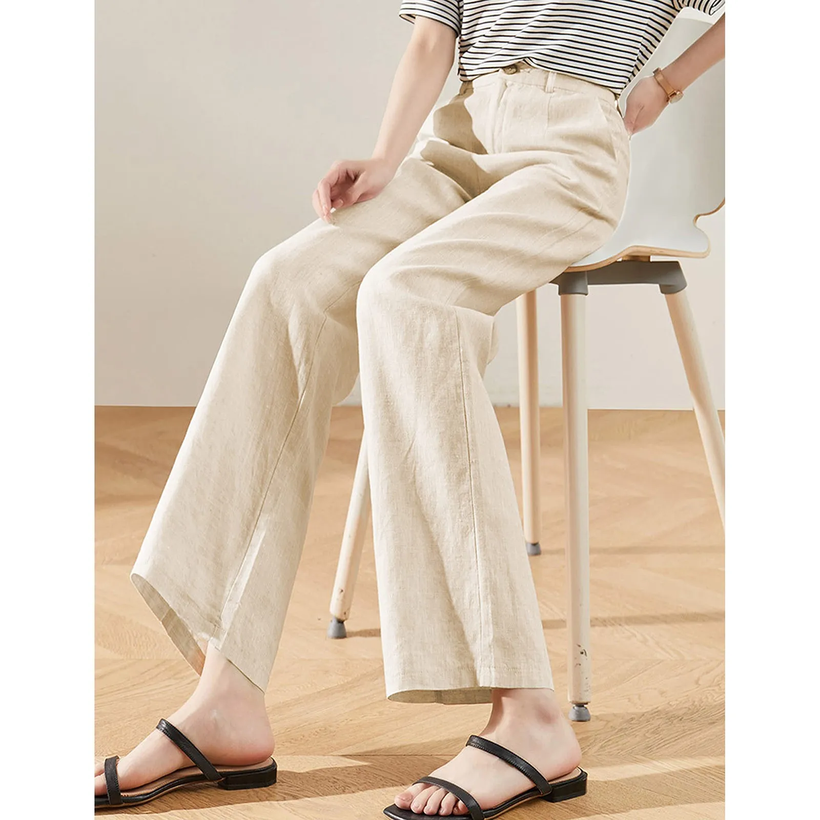 Lucyever Summer Cotton Linen Pants Women High Waist Zipper White Wide Leg Pants Woman Casual Loose Straight Full Trousers Female