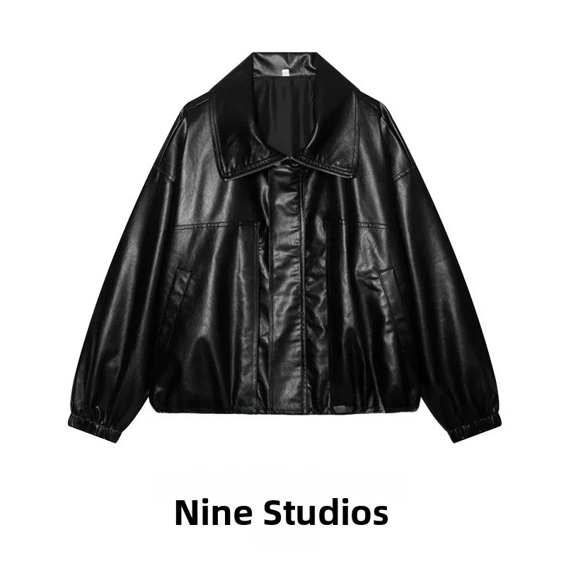 

Loose Pilot Jacket Outerwear Women's Fashion Synthetic Leather PU Coat with Pockets 4751351 Casual Regular Length Spring