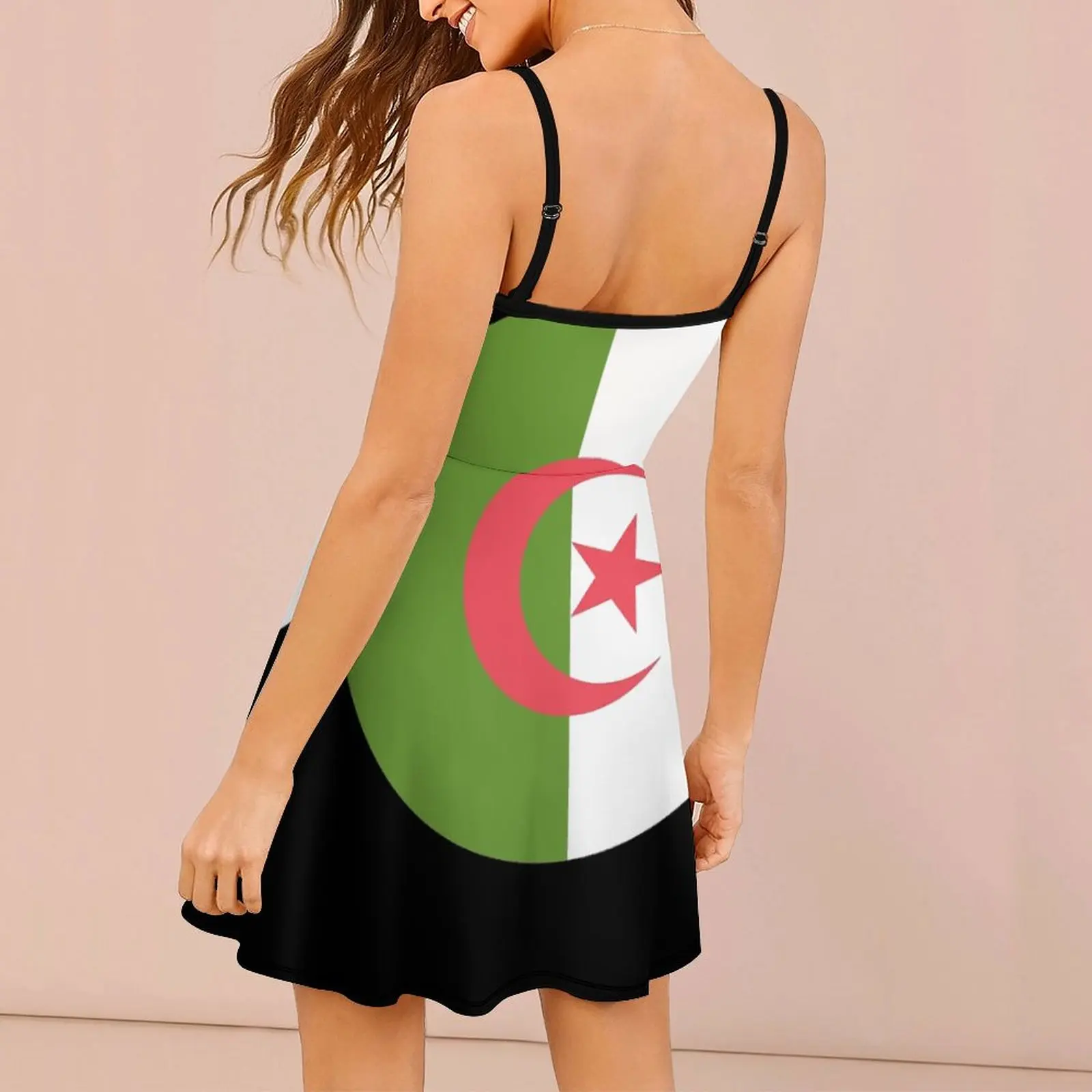 Exotic  Woman's Gown Suspender Dress Algeria Flag Algerian Independence Day Gift for Proud Algerians Women's Sling Dress Top Qua