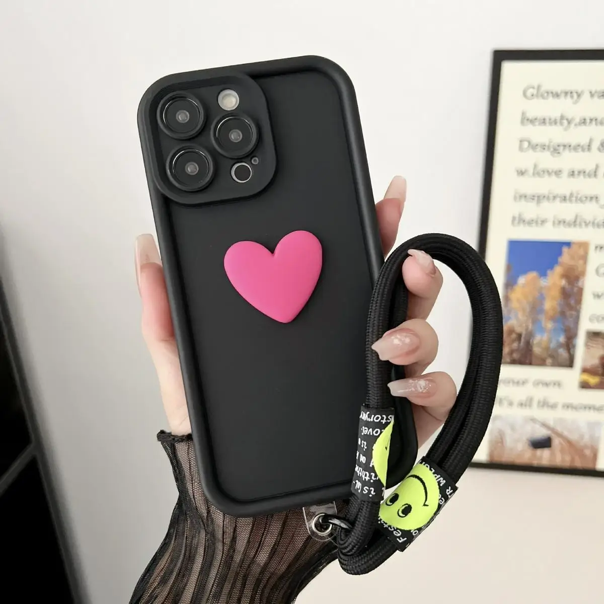 Honor X8A Cute 3d Love Heart Smile Hanging Rope Silicone Case On Honor X8 4G 5G X6S X6A X9B X7A X6 Shockproof bumper Back Cover