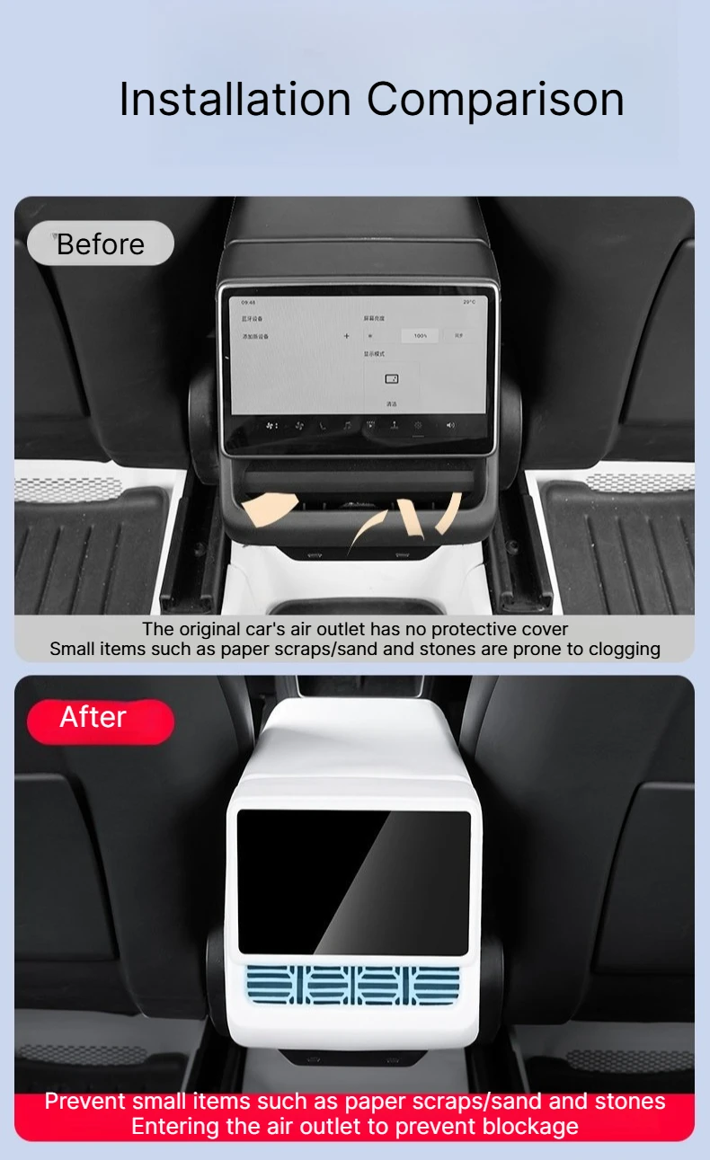 Für Tesla Model 3 Y YL 2025 2026 Silikon-Abdeckung für den hinteren Bildschirm-Luftauslass, Armlehnenabdeckung, wasserdichtes Innenraum-Schutz-Zubehör – Detail 2
