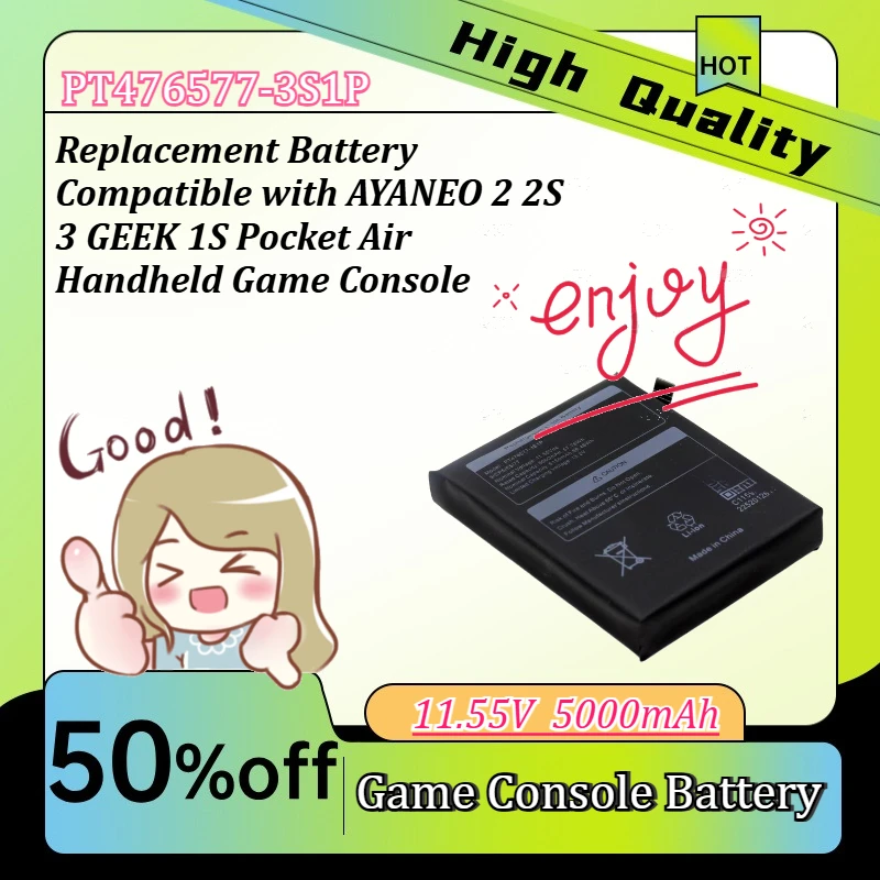 PT476577-3S1P High Capacity Replacement Battery Compatible with AYANEO 2 2S 3 GEEK 1S Pocket Air Handheld Game Console